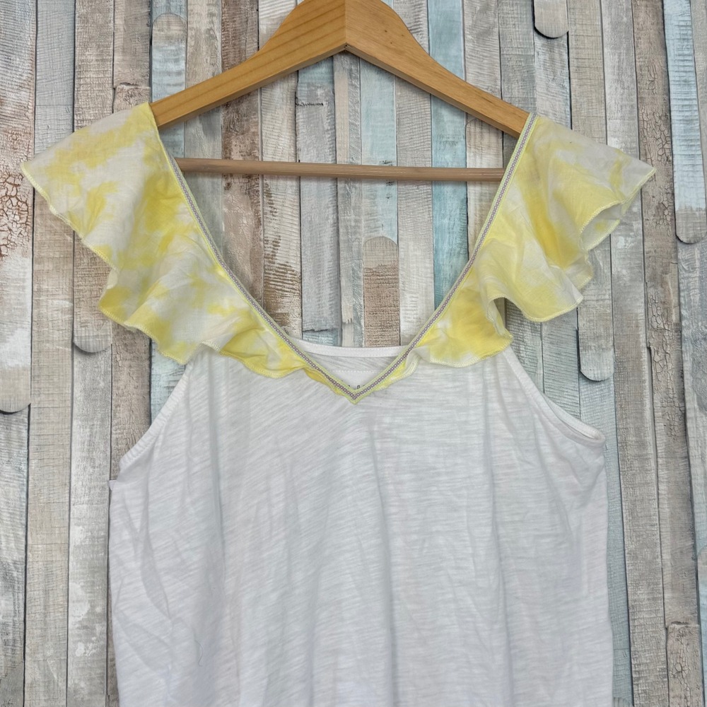 Pitusa White Yellow Ruffle Flutter Mini Dress Swim Beach Cover Up Pima Cotton OS - Picture 3 of 6
